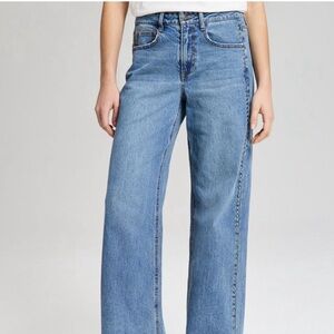 Blue Wide-Leg Studded Jeans - Women's